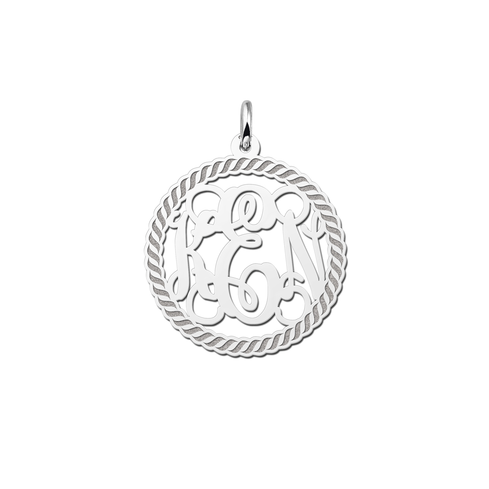 Silver Monogram Necklace with Engraved Border, Medium
