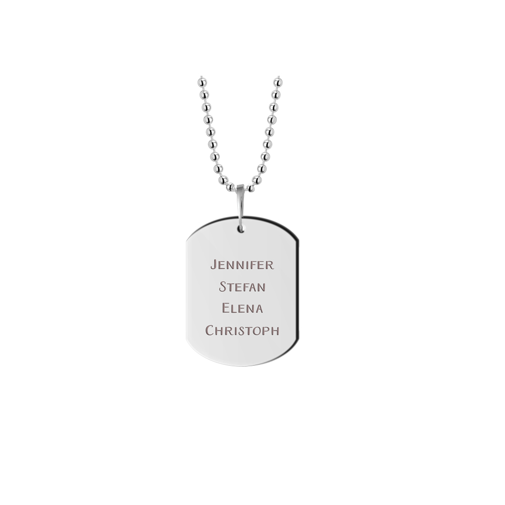 Dogtag pendant with names in steel