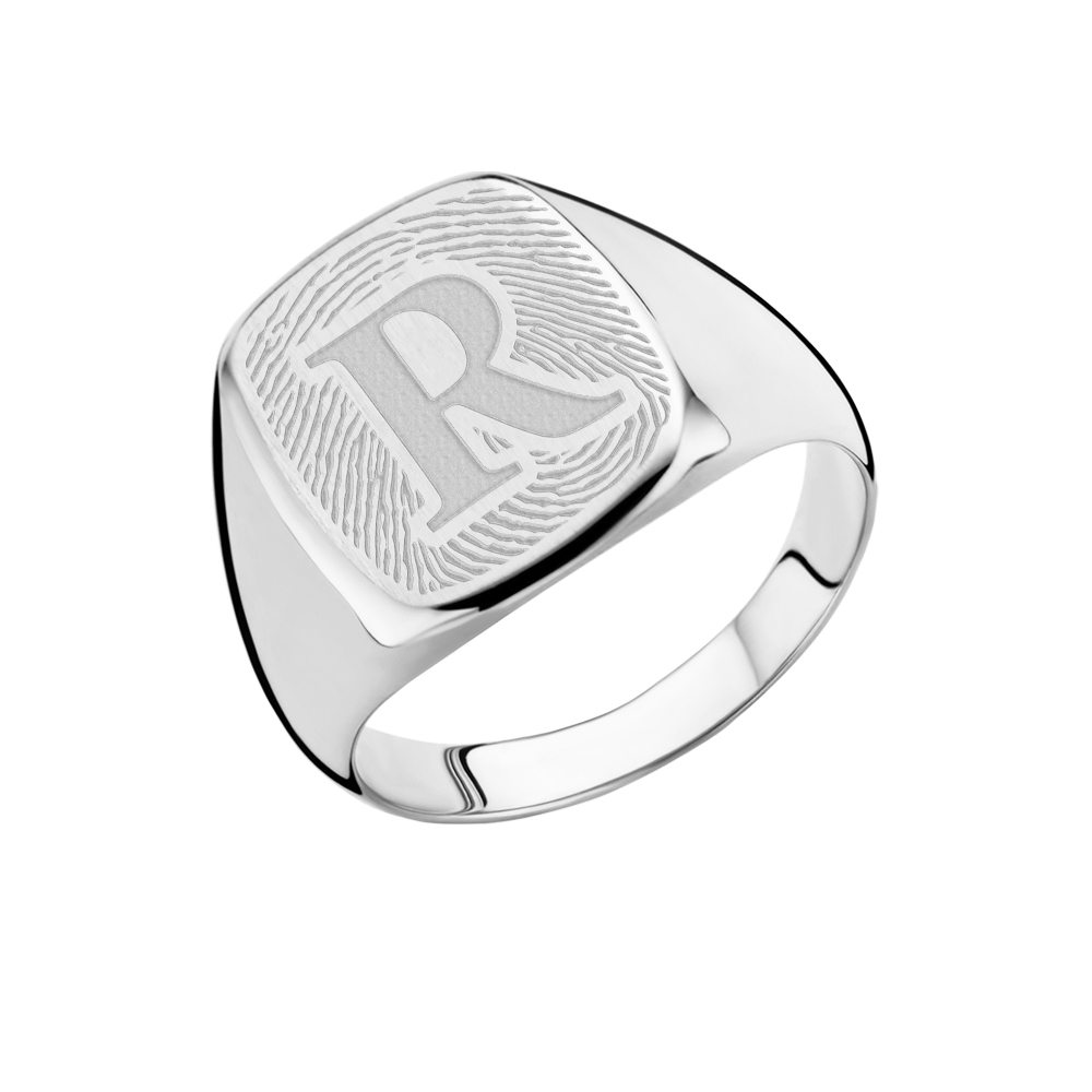 Signet ring men silver with fingerprint