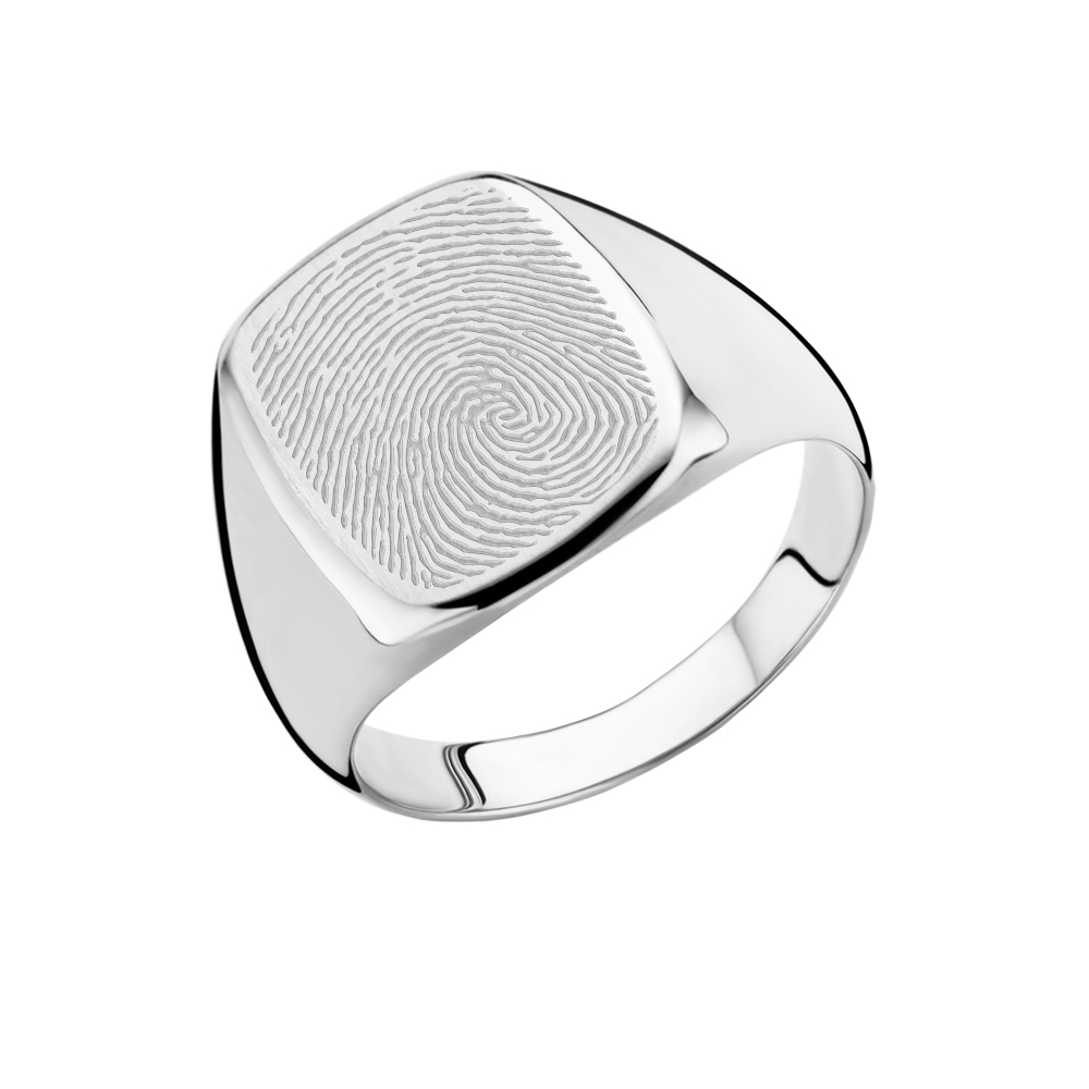 Signet ring men silver with fingerprint