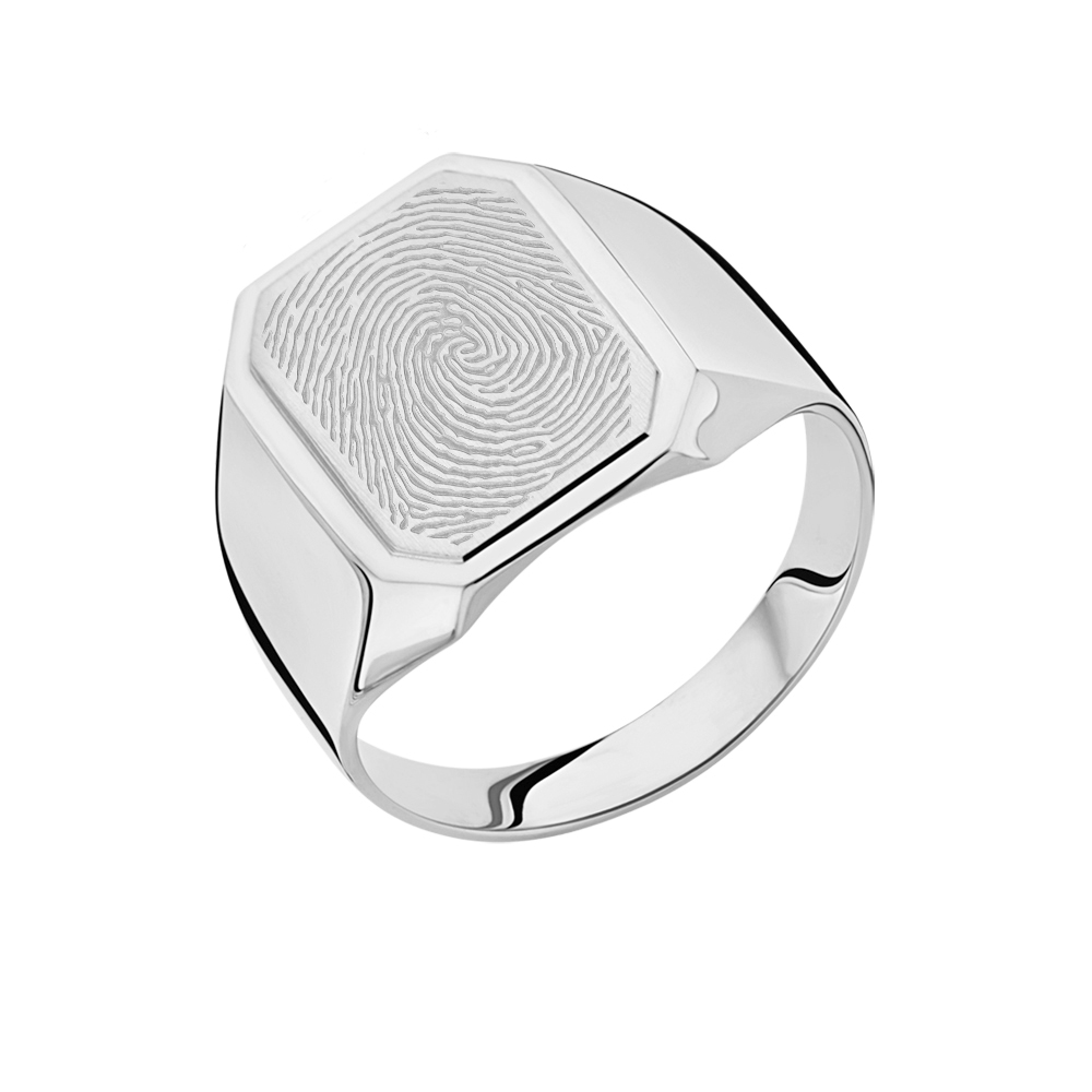 Silver Fingerprint signet ring with letter