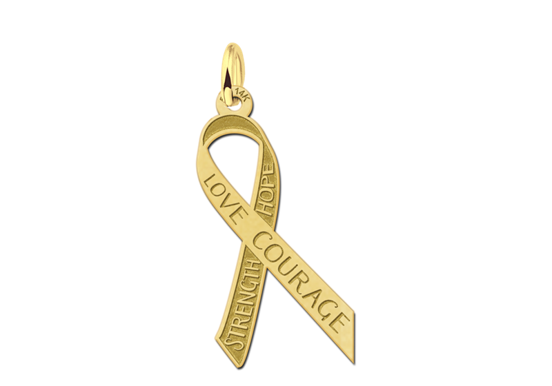Pink Ribbon pendant of gold with engraving