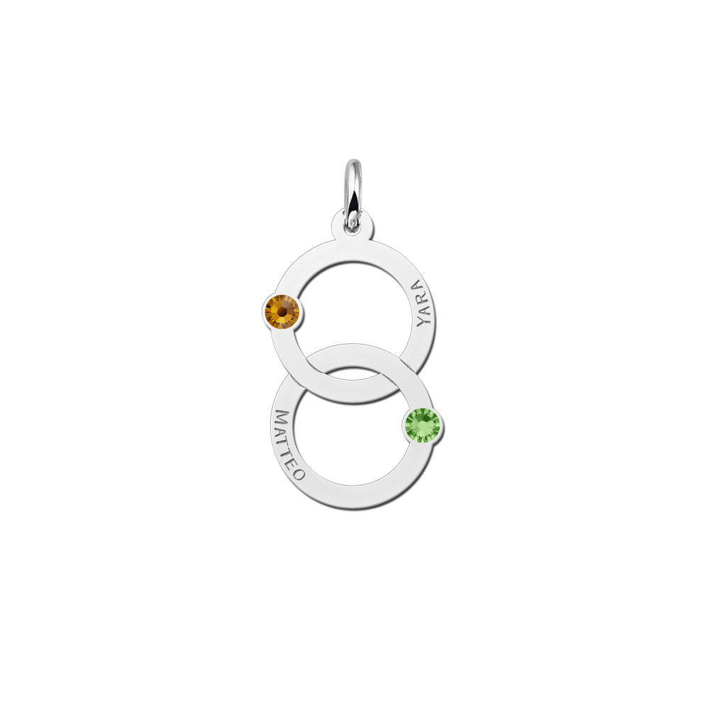 Silver family pendant with two circles and birthstone