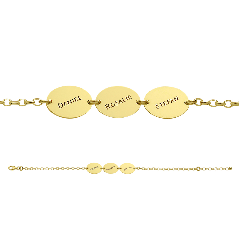 Gold name bracelet with 3 ovals