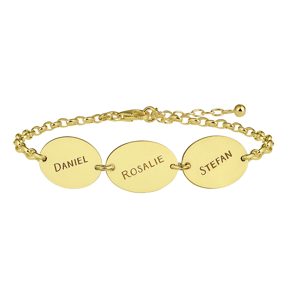 Gold name bracelet with 3 ovals