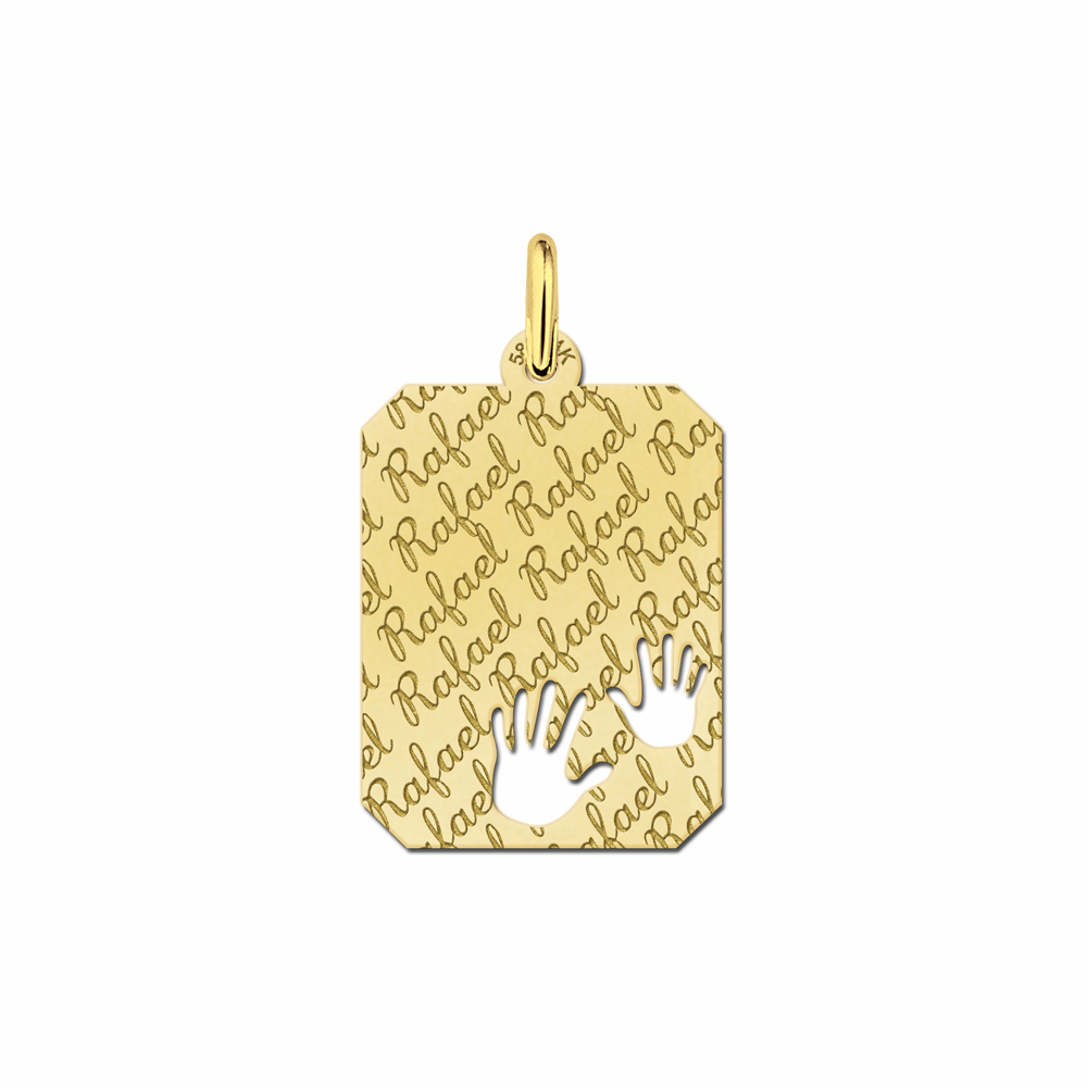 Silver rectangle16 nametag repeat engraving hands