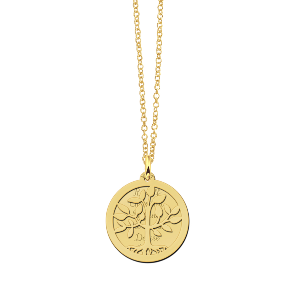 Gold tree of life necklace with two discs