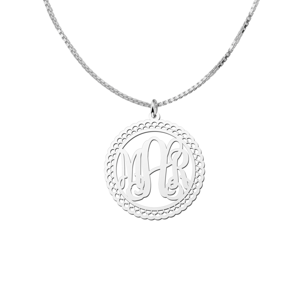 Silver Monogram Necklace with Border, Large