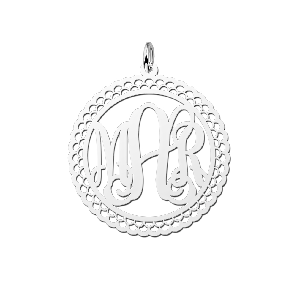 Silver Monogram Necklace with Border, Large