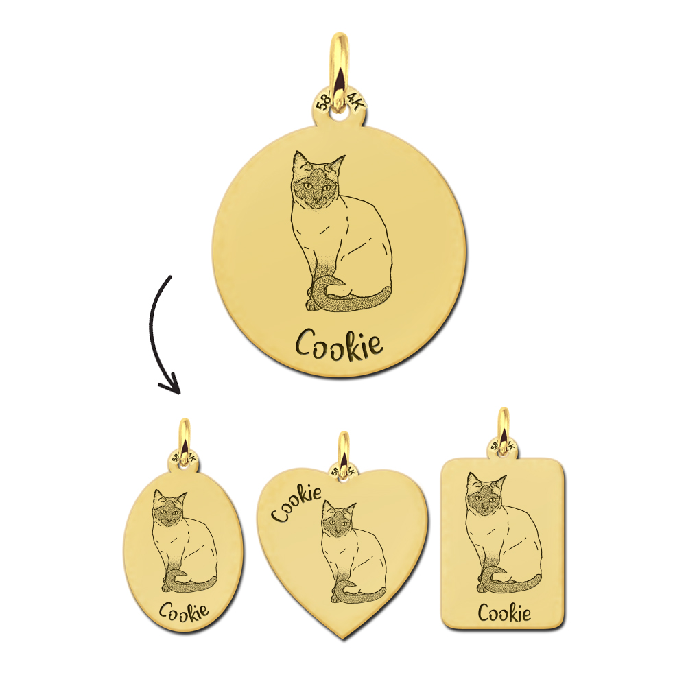 Gold pendant with cat engraving Siamese