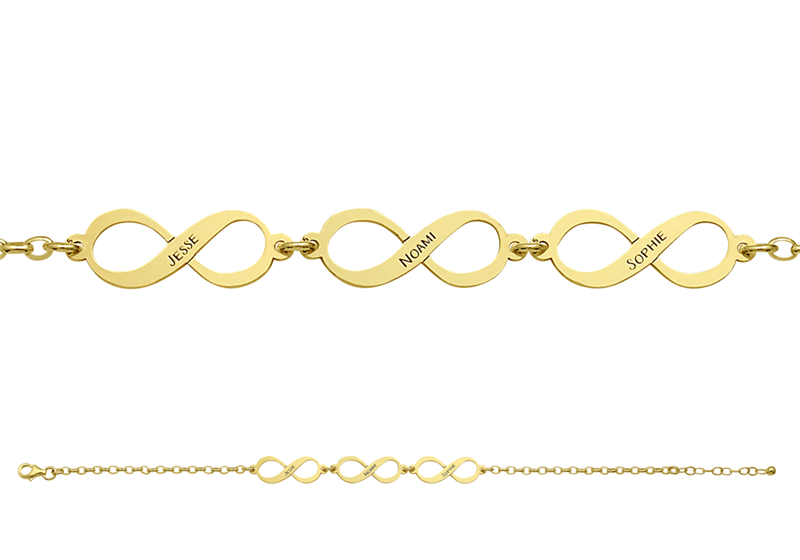 Gold infinity bracelet with 3 names