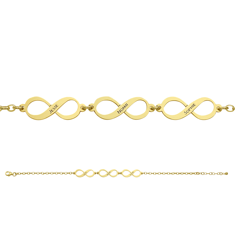 Gold infinity bracelet with 3 names
