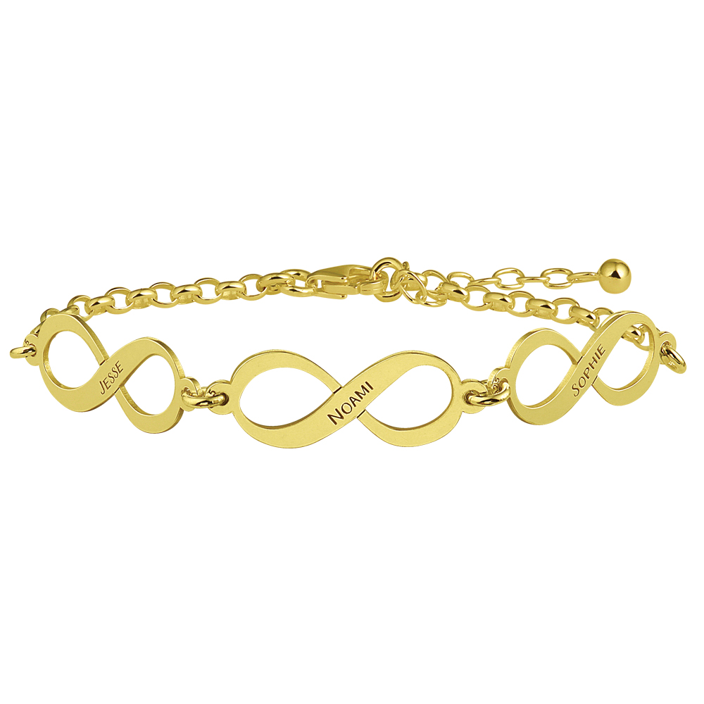 Gold infinity bracelet with 3 names