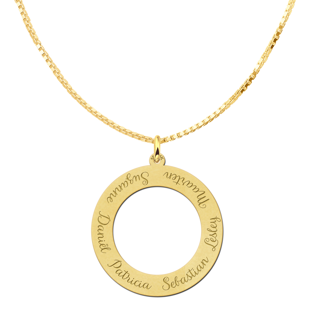 Golden circle pendant with six names