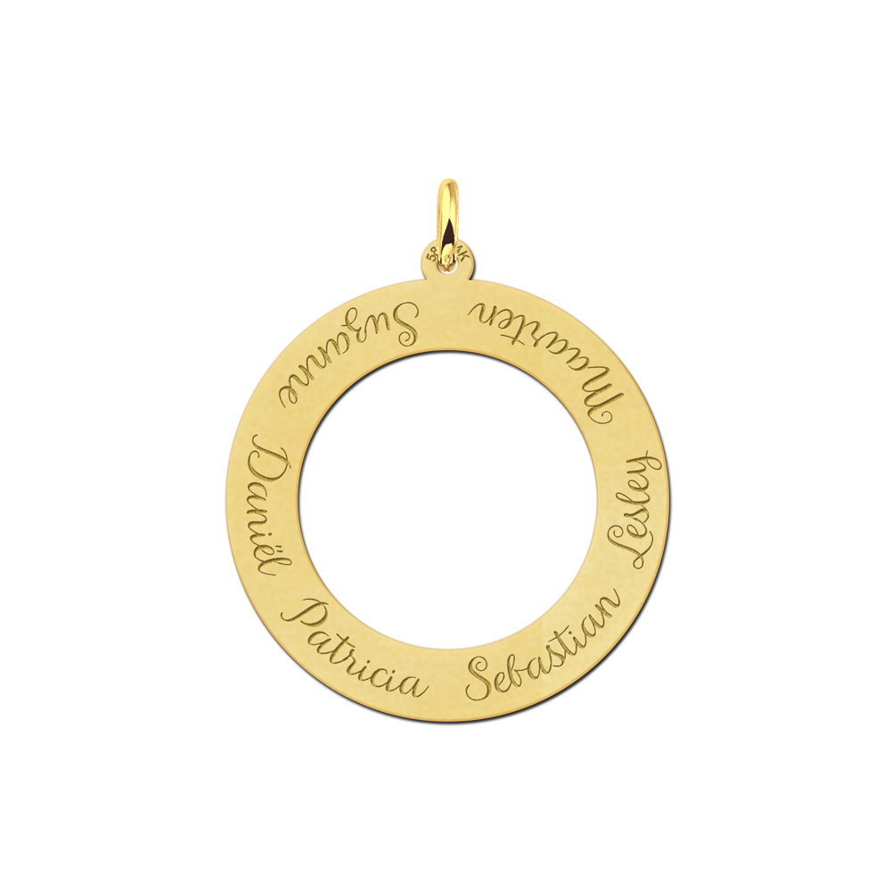 Golden circle pendant with six names