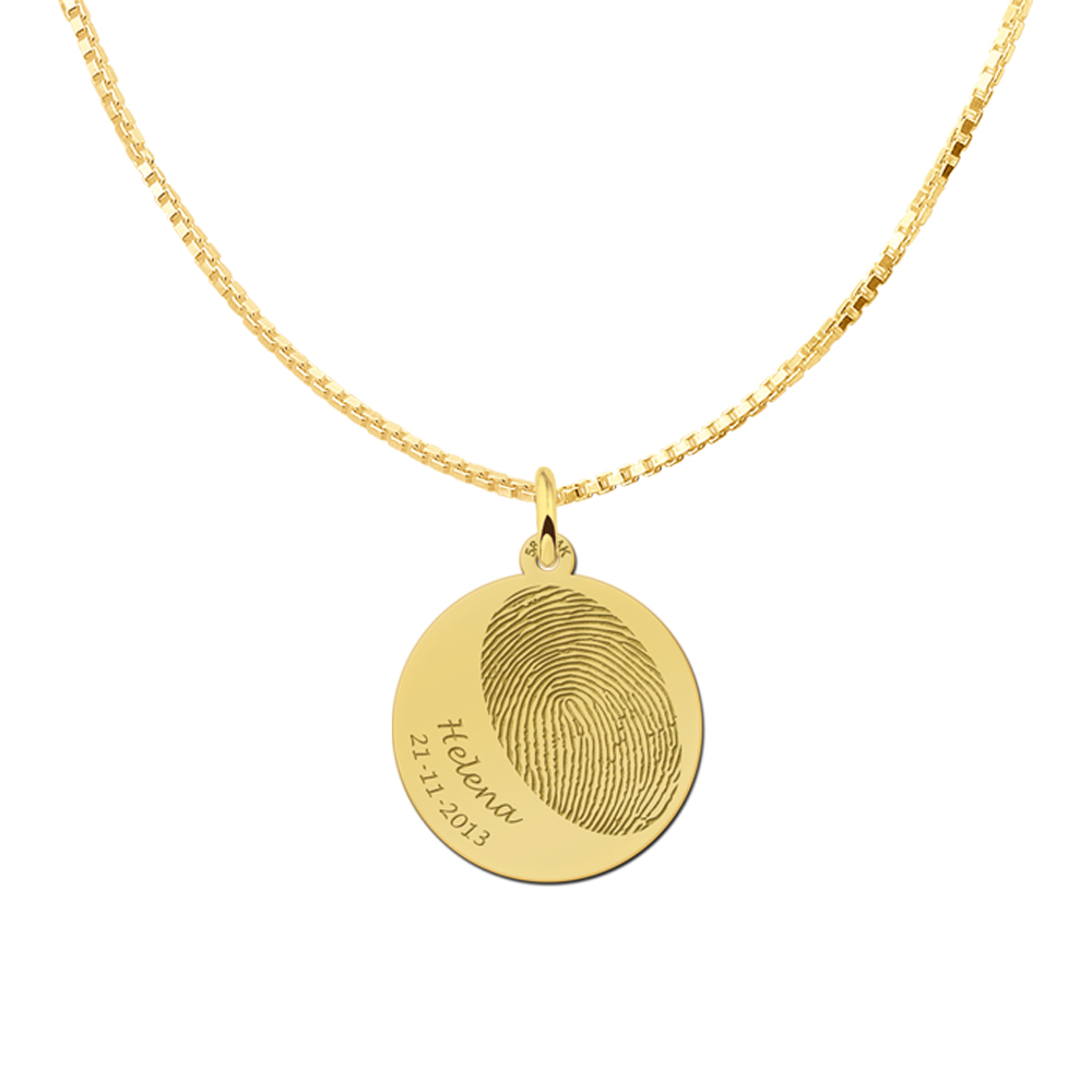 Golden fingerprint pendant round with name and date