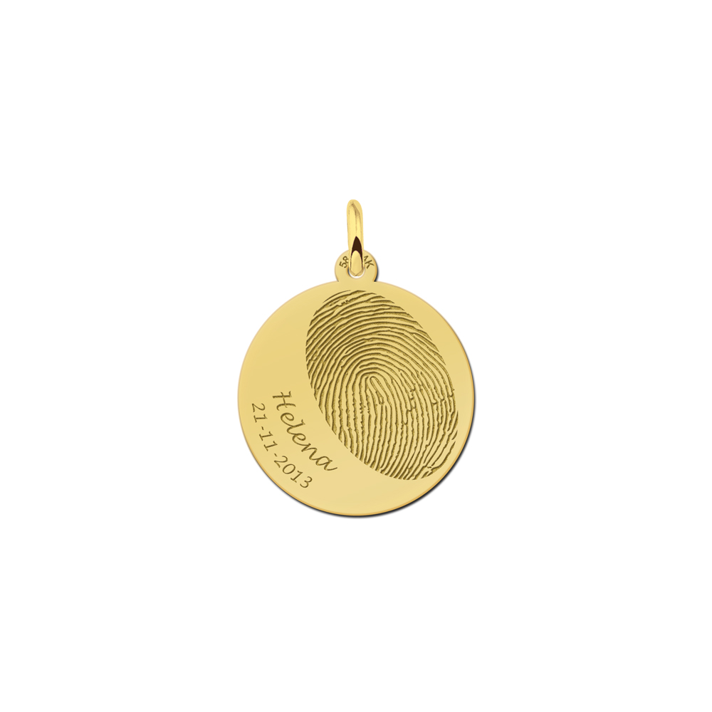 Golden fingerprint pendant round with name and date