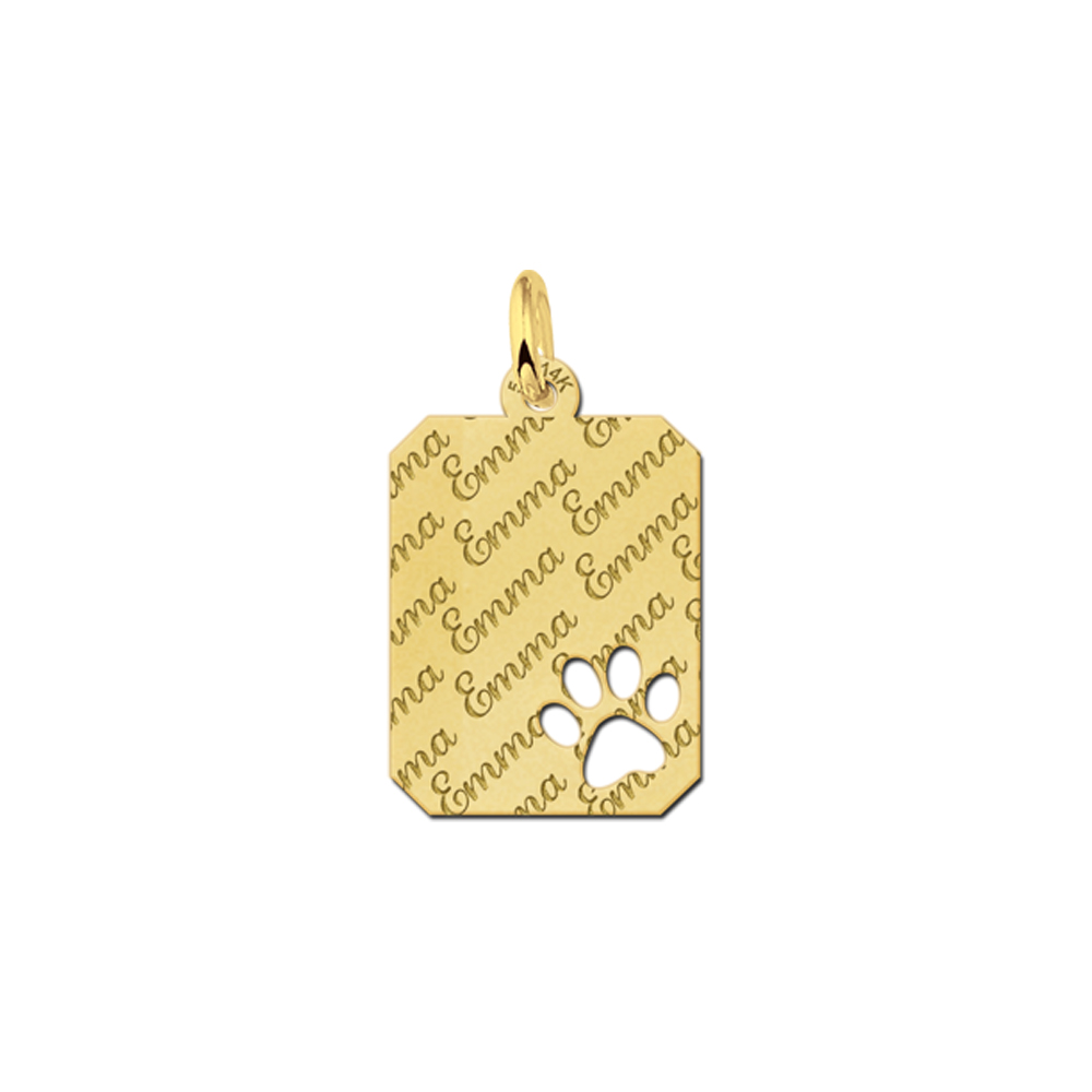 Gold Personalised Dog Tag with Repeatedly Engraved Name and Dog Paw