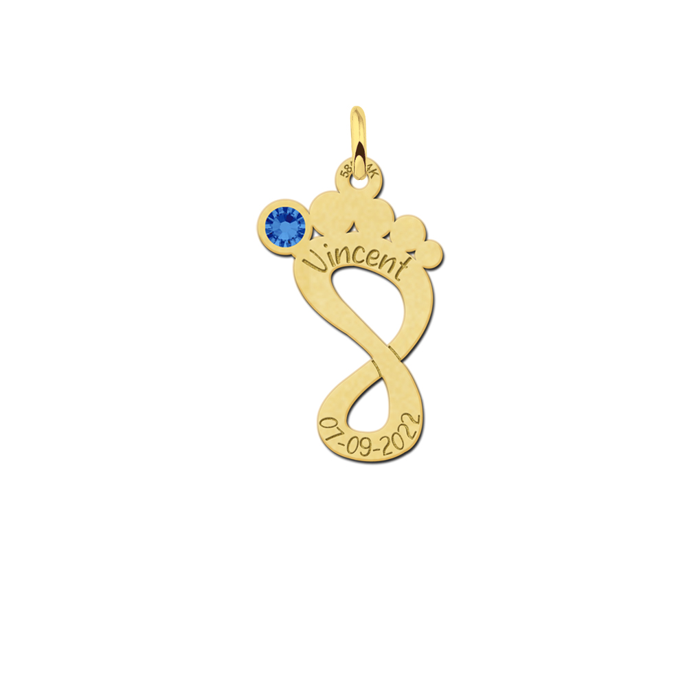 Gold baby feet pendant with birthstone