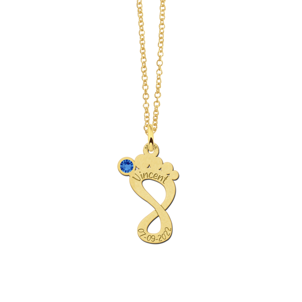 Gold baby feet pendant with birthstone