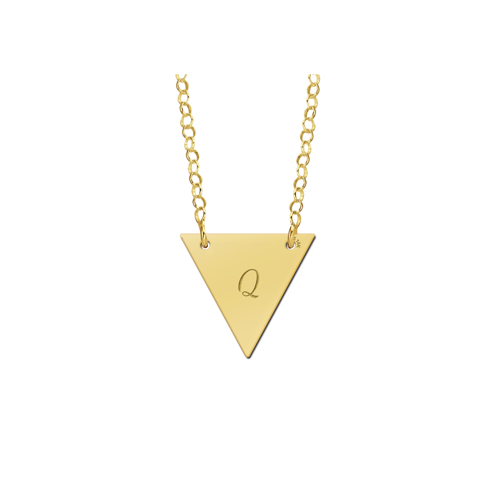 Gold minimalist triangular pendant with initial