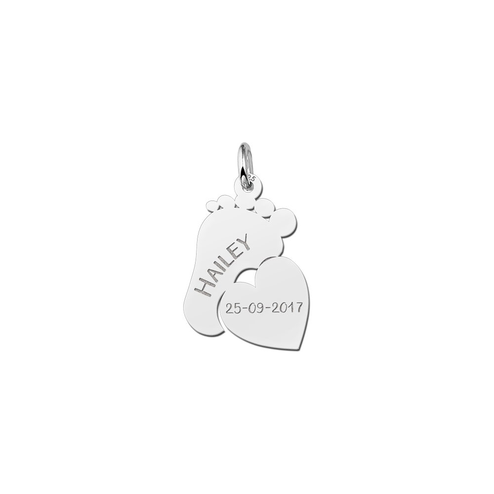 Silver mom necklace with baby feet and little heart