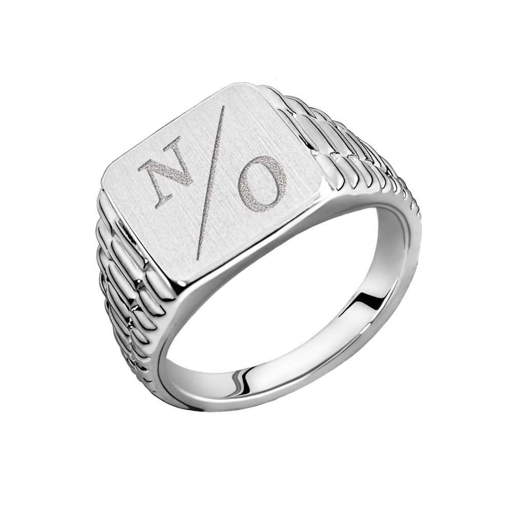 Rolex style square silver signet ring with engraving