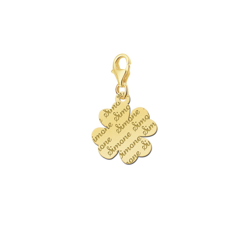 Gold Engraved Charm, 4 Leaf Clover