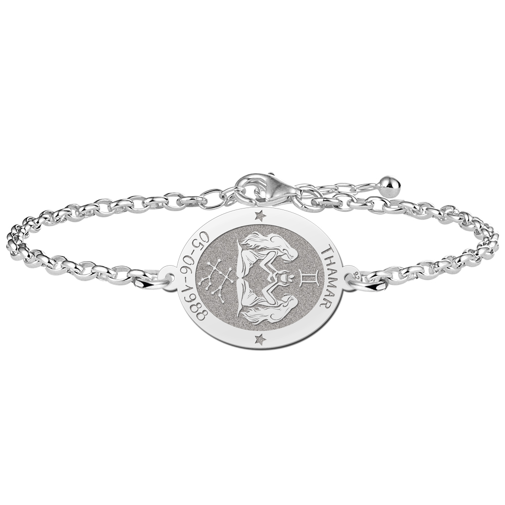 Silver star sign bracelet oval Gemini