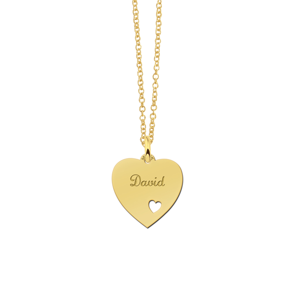 Gold Heart Necklace with Name and Small Heart