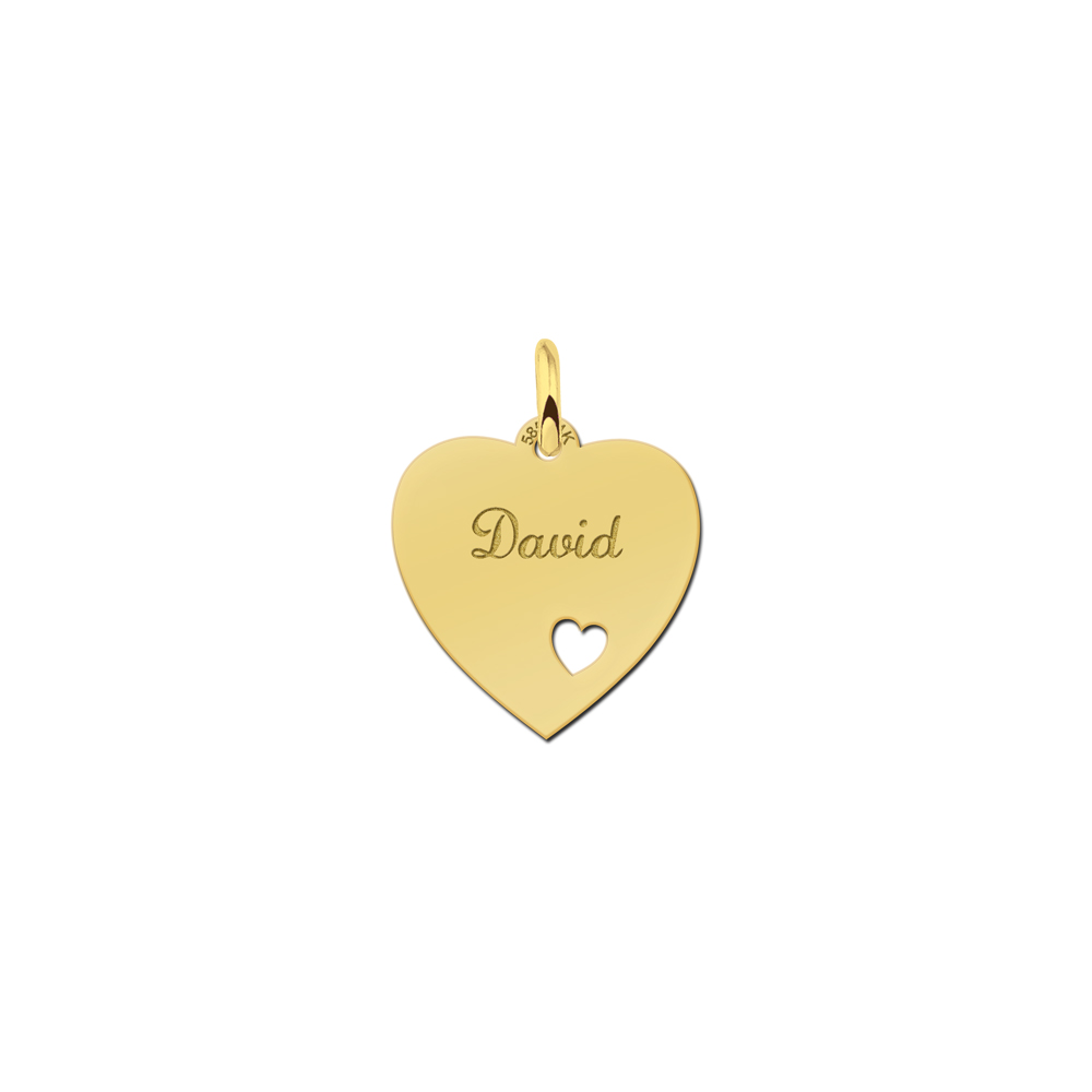 Gold Heart Necklace with Name and Small Heart