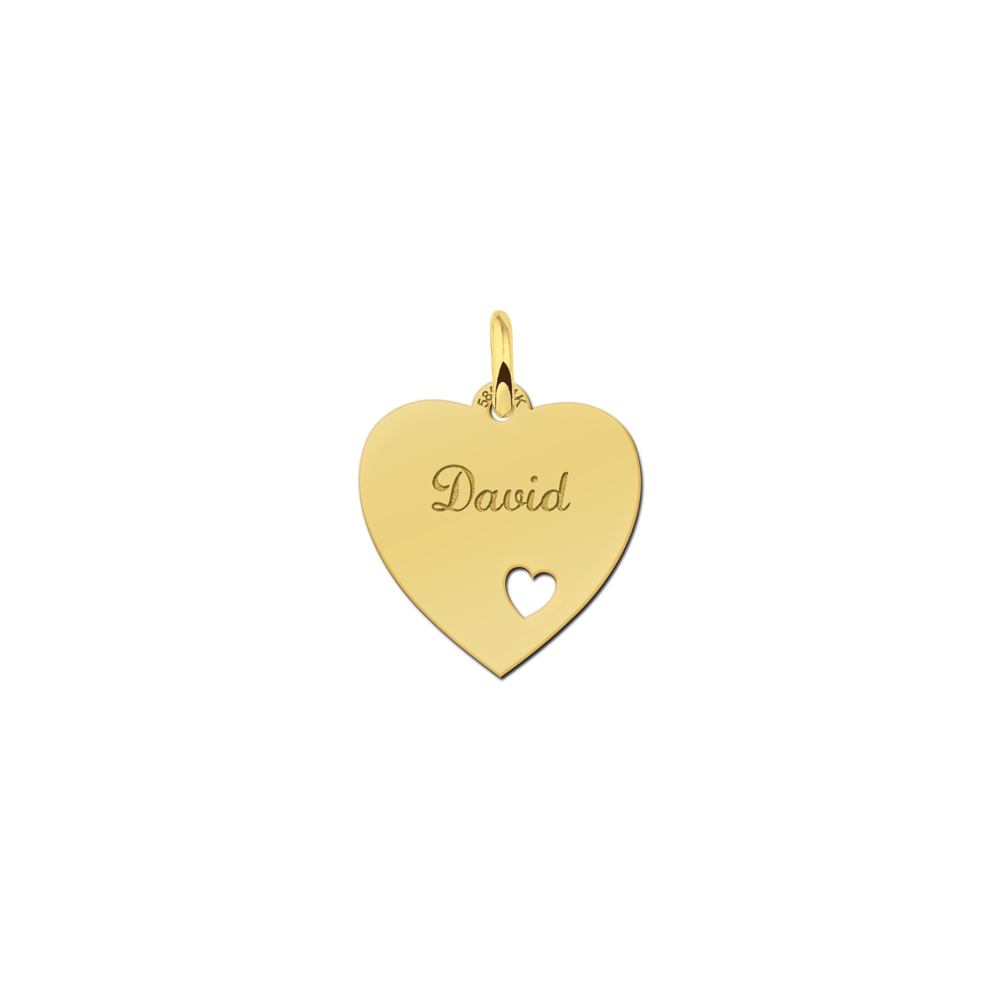 Gold Heart Necklace With Name And Small Heart