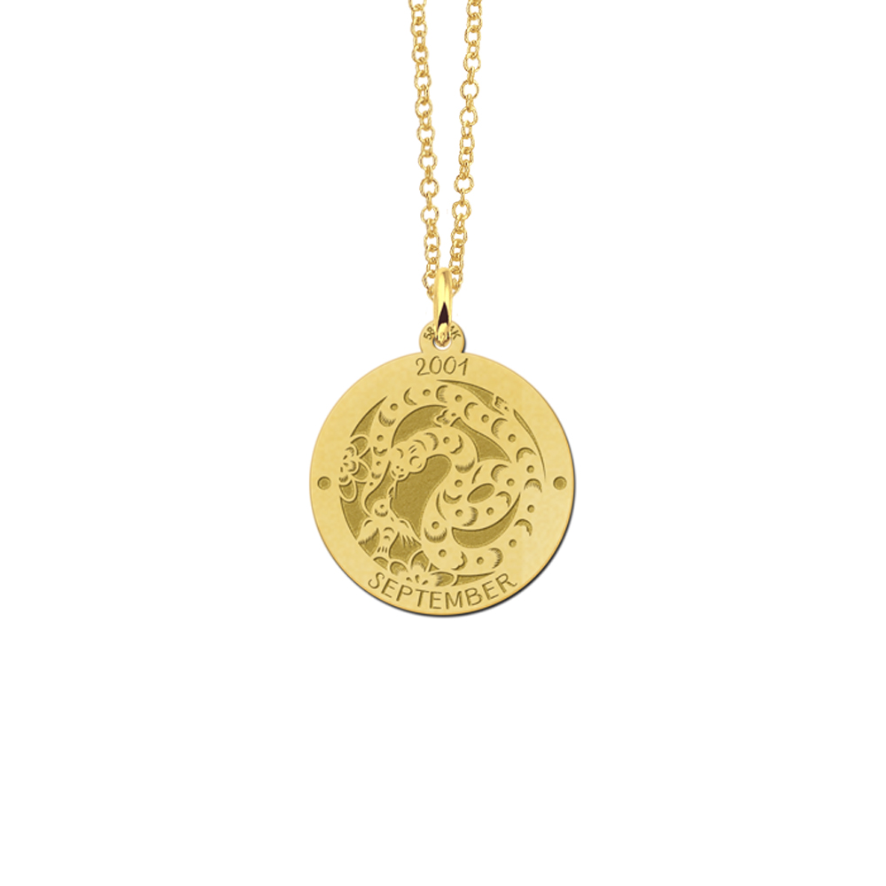Gold round chinese zodiac pendant snake