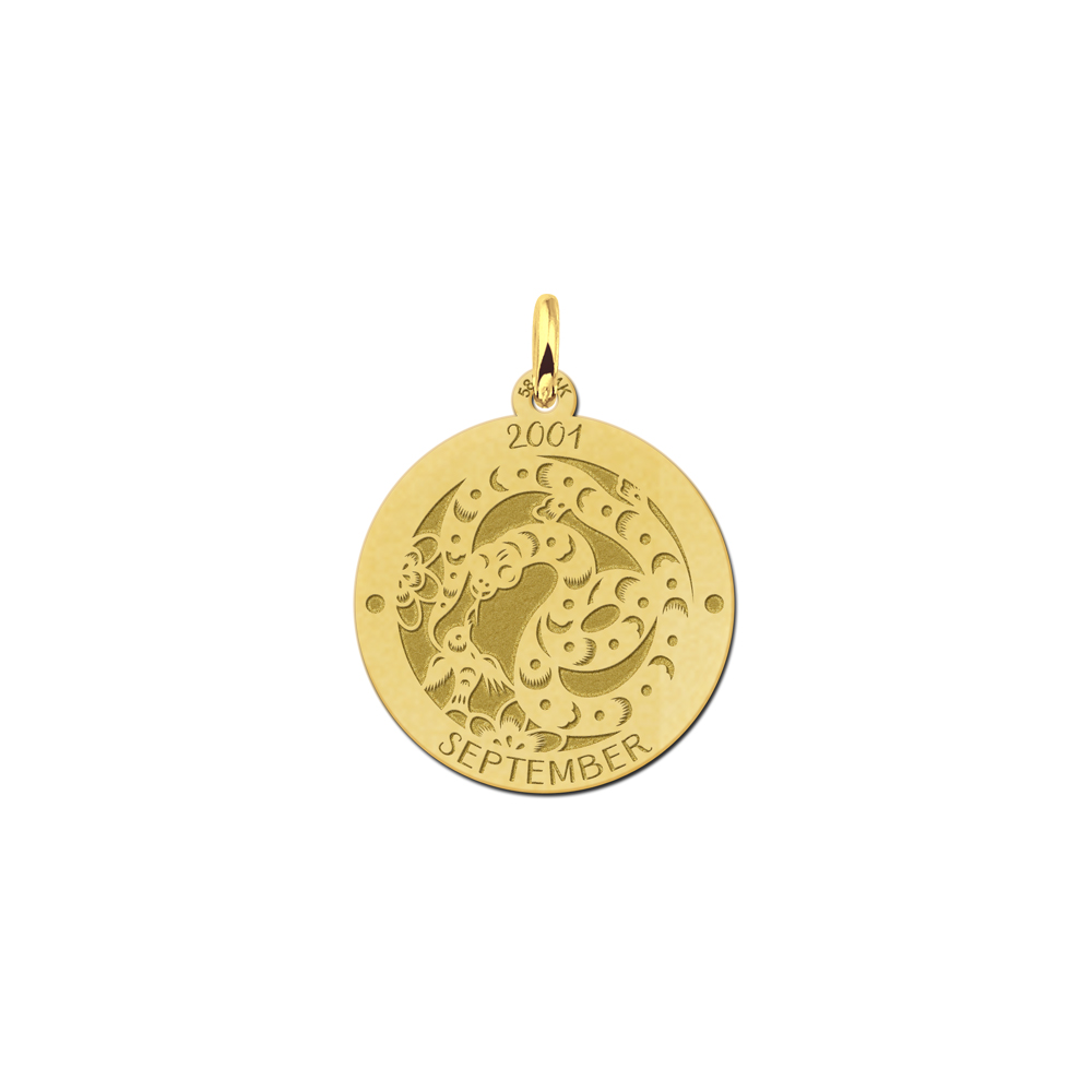 Gold round chinese zodiac pendant snake
