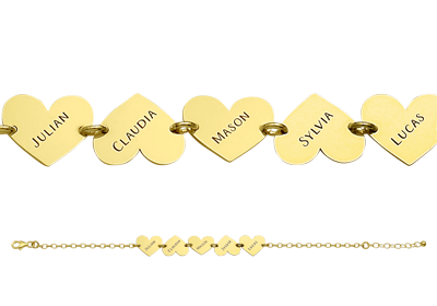 Gold name bracelet with hearts