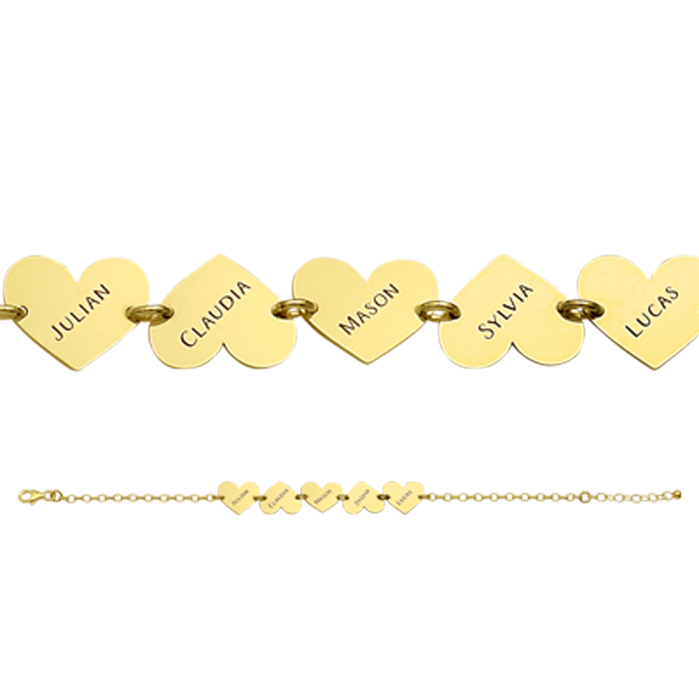 Gold name bracelet with hearts