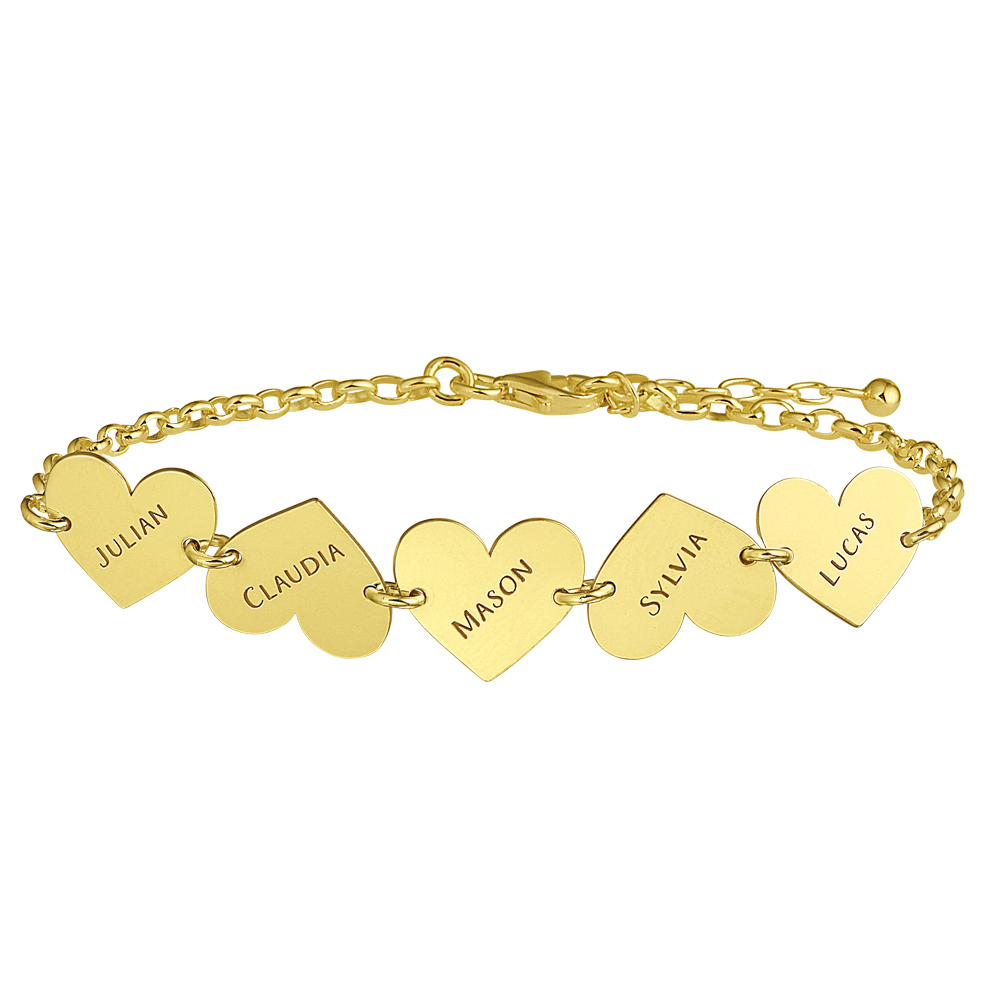 Gold name bracelet with hearts