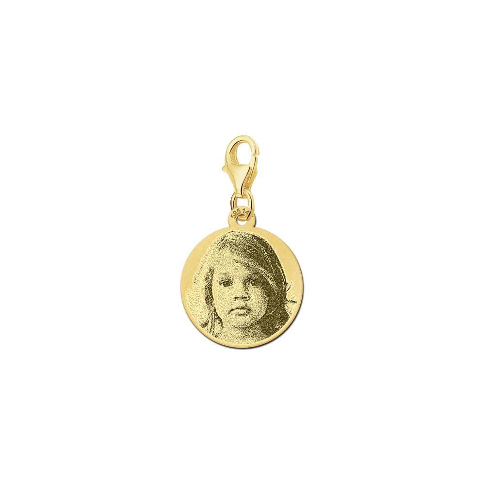 Round photo pendant and carabiner gold