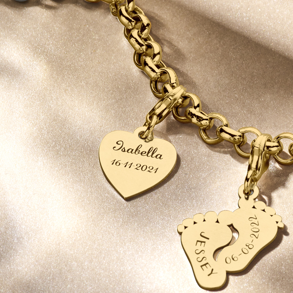 Golden charm heart with name and date