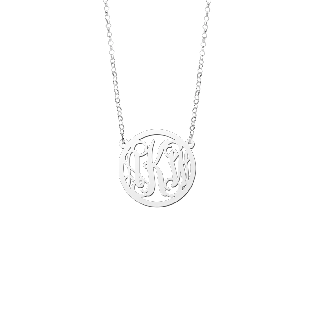 Silver Monogram Necklace with Chain, Medium