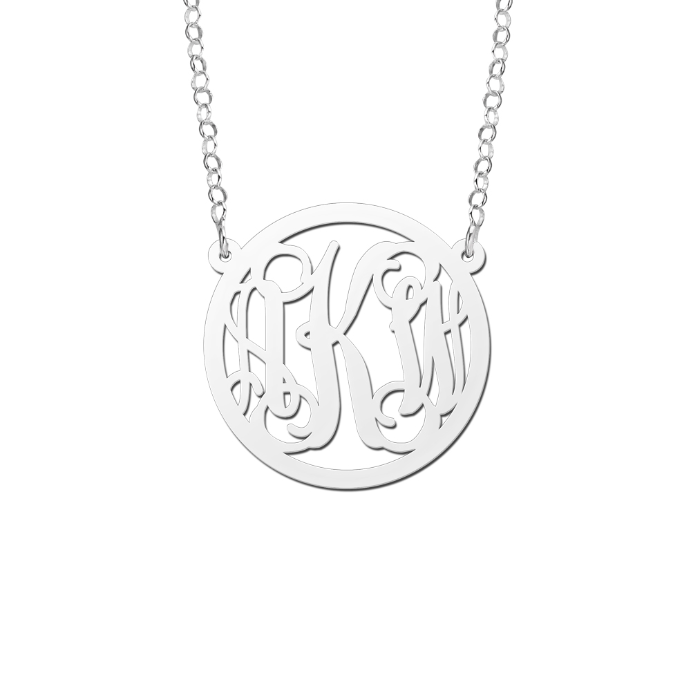 Silver Monogram Necklace with Chain, Medium