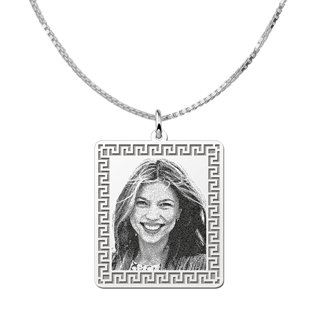 Photo engraved pendant dog tag with hook pattern silver