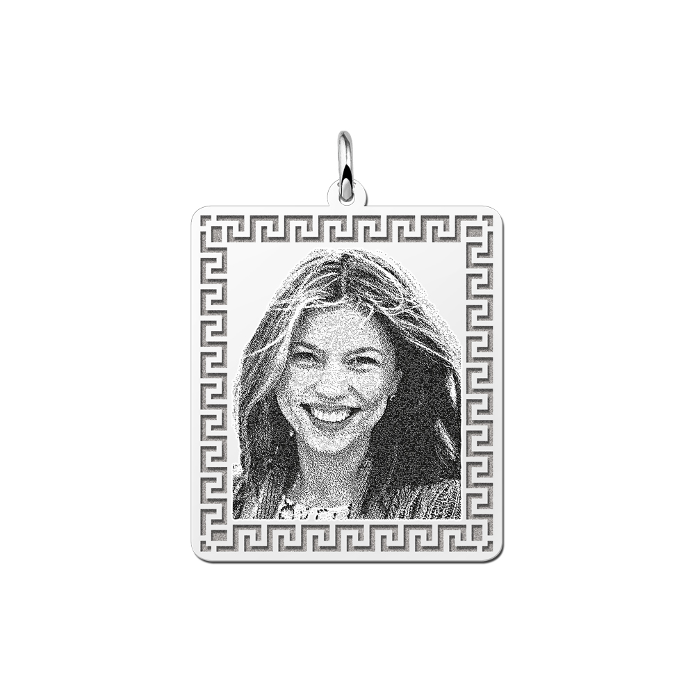 Photo engraved pendant dog tag with hook pattern silver