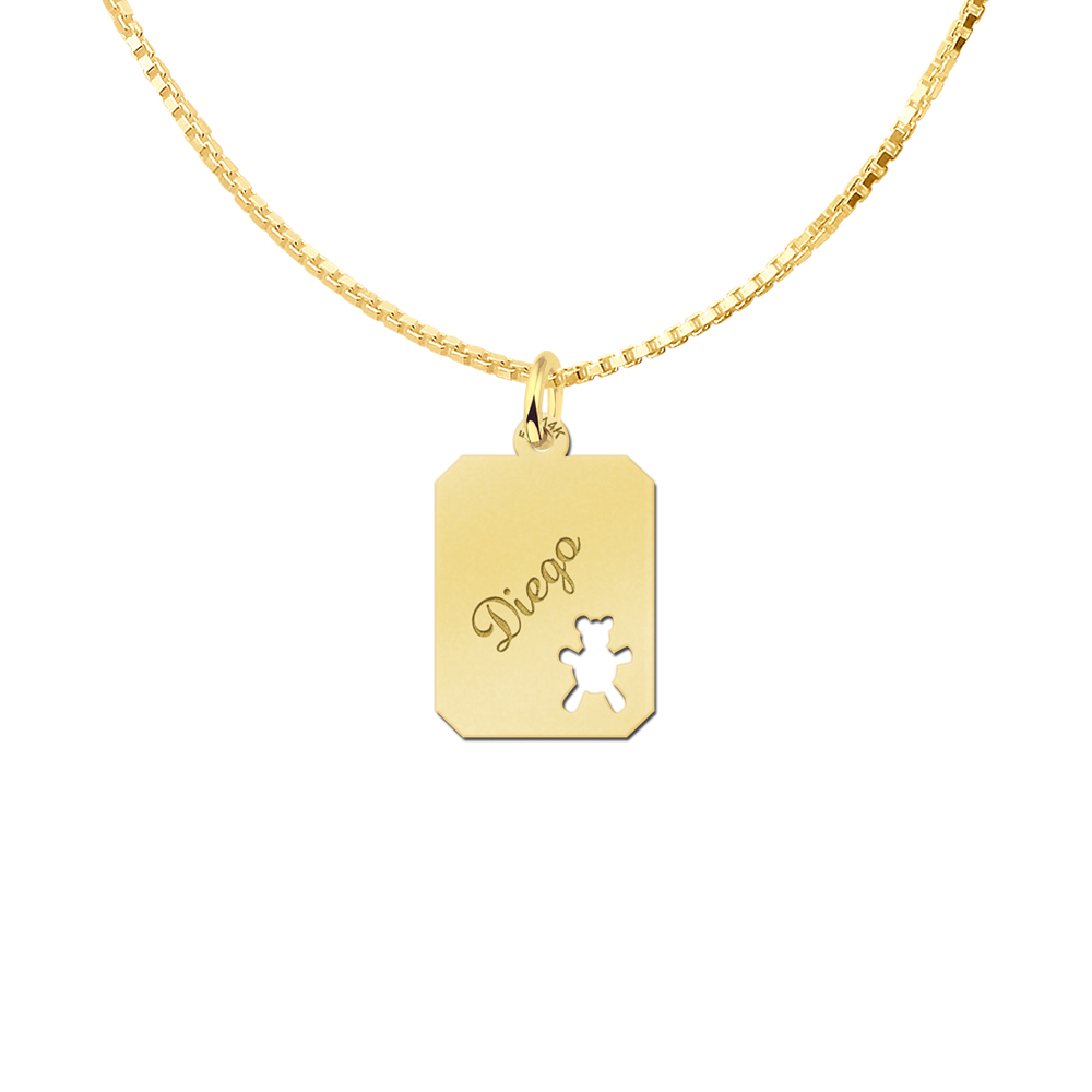 Engraved Gold Rectangle Pendant with Bear