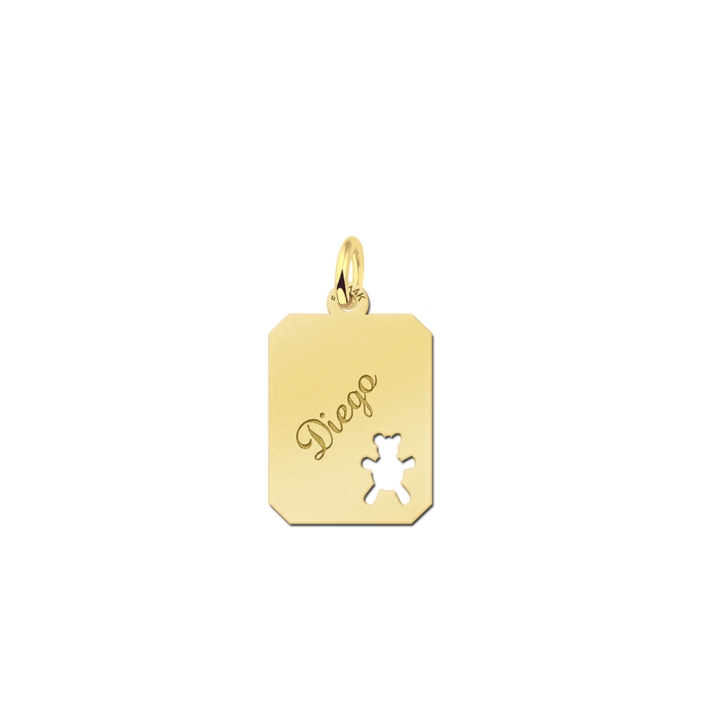 Engraved Gold Rectangle Pendant with Bear