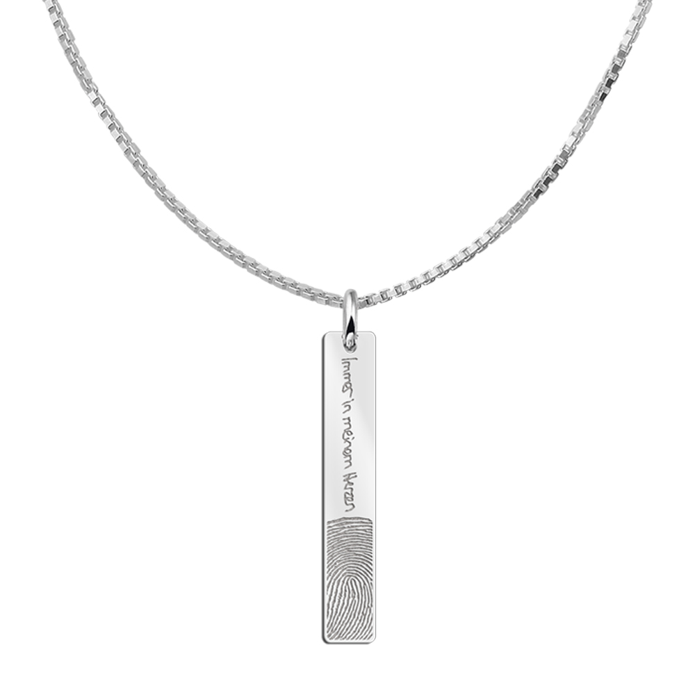 Silver bar pendant with fingerprint and own handwriting