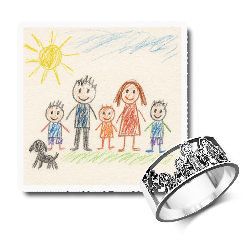 Sterling Silver Ring with Child’s Drawing – Personalised Jewellery with Your Child’s Artwork