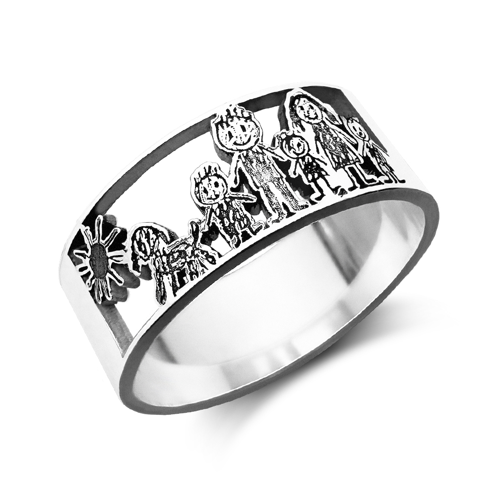 Sterling Silver Ring with Child’s Drawing – Personalised Jewellery with Your Child’s Artwork