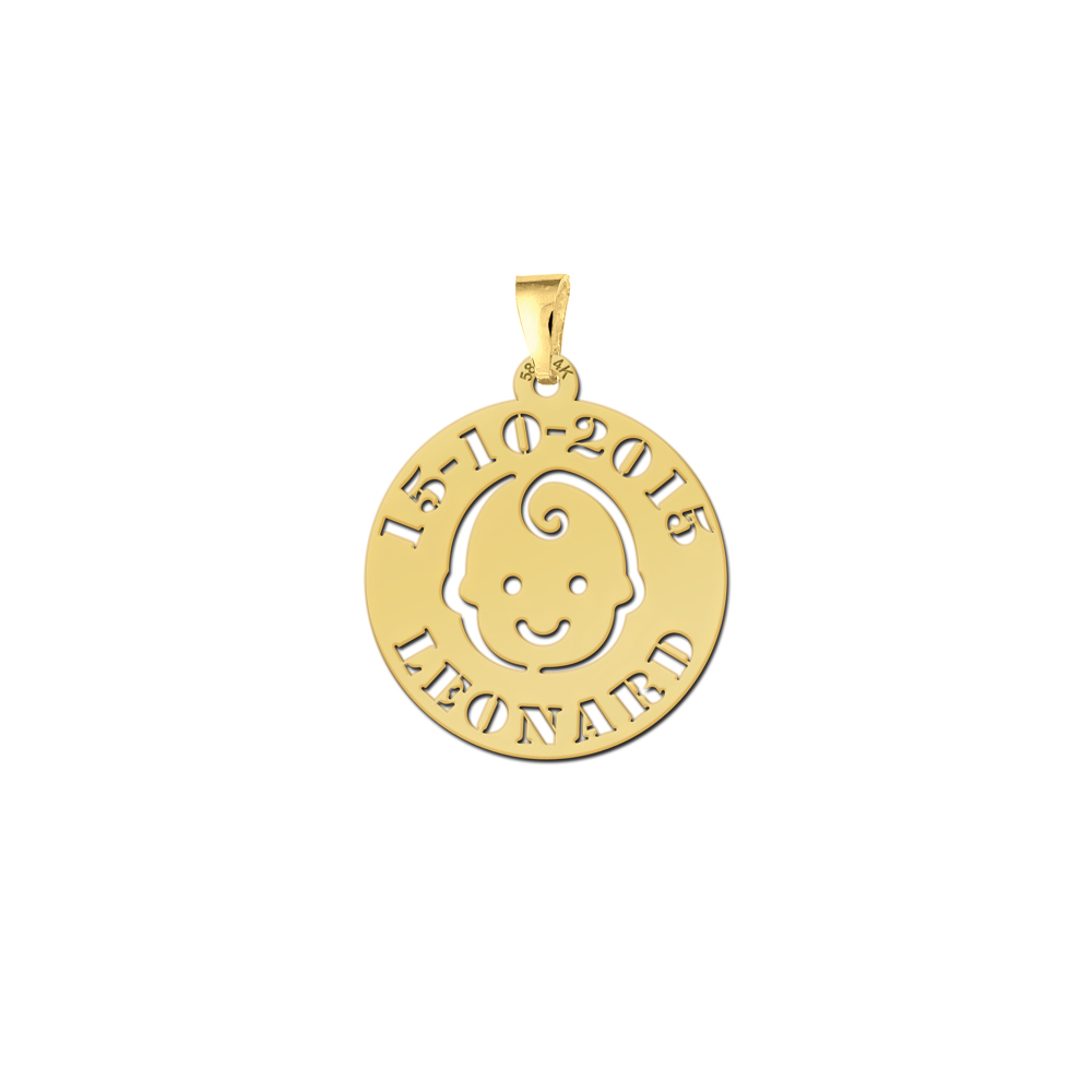 Golden Baby Pendant - Babyhead with Name and Date
