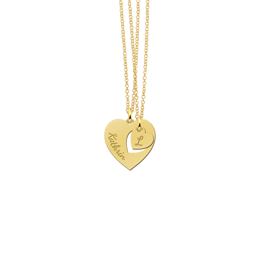 Gold friendship necklace heart pendants